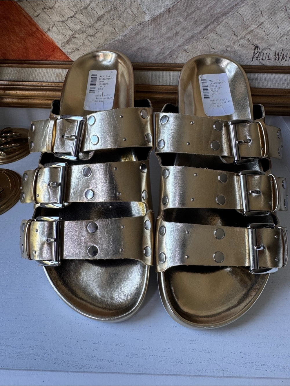Rebecca Minkoff  Tania Gold metallic -Buckle Sandals Eye catching